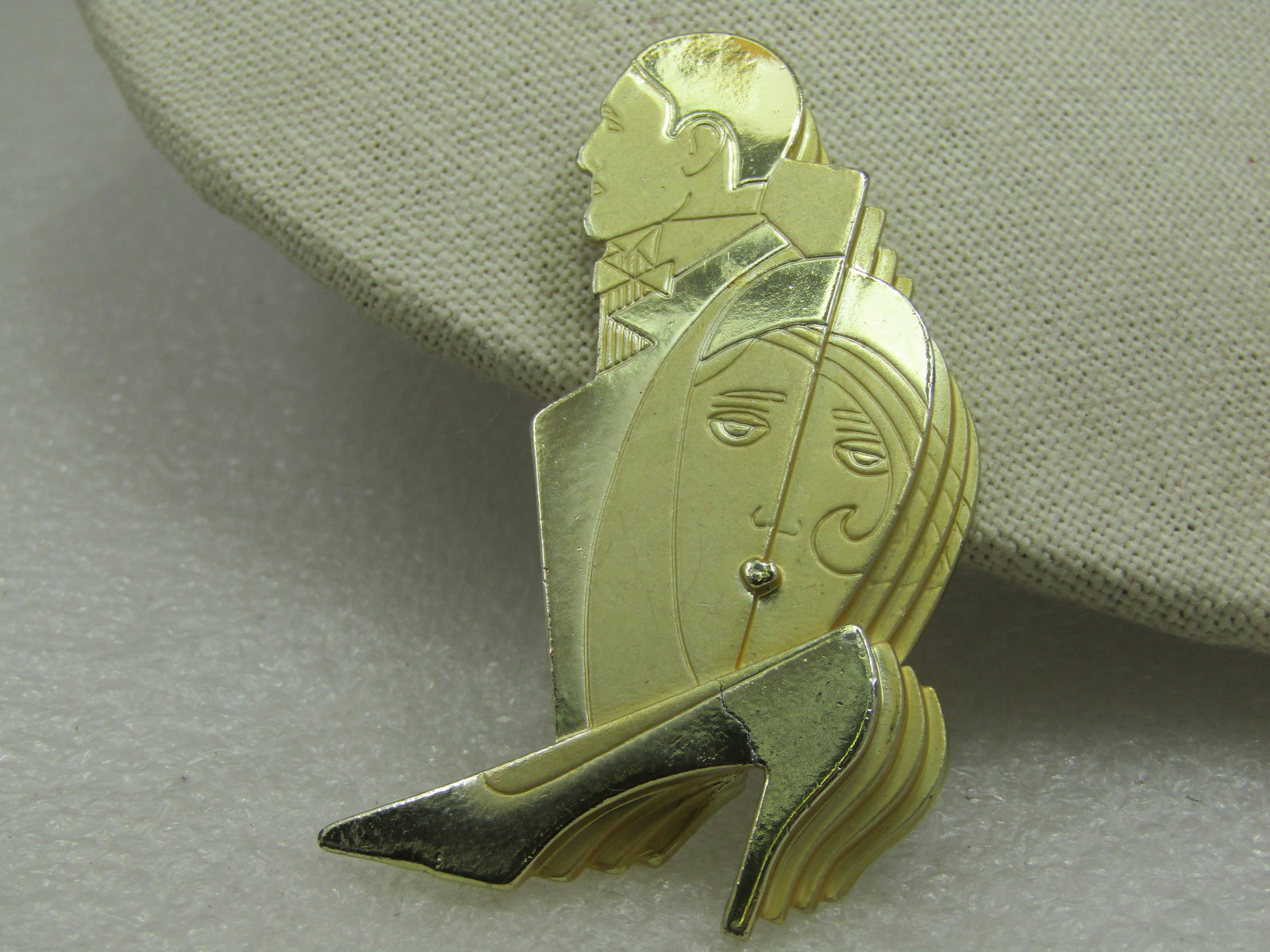 Vintage Art Deco Themed Brooch, Signed CAJC, Man, Woman, Shoe - 4