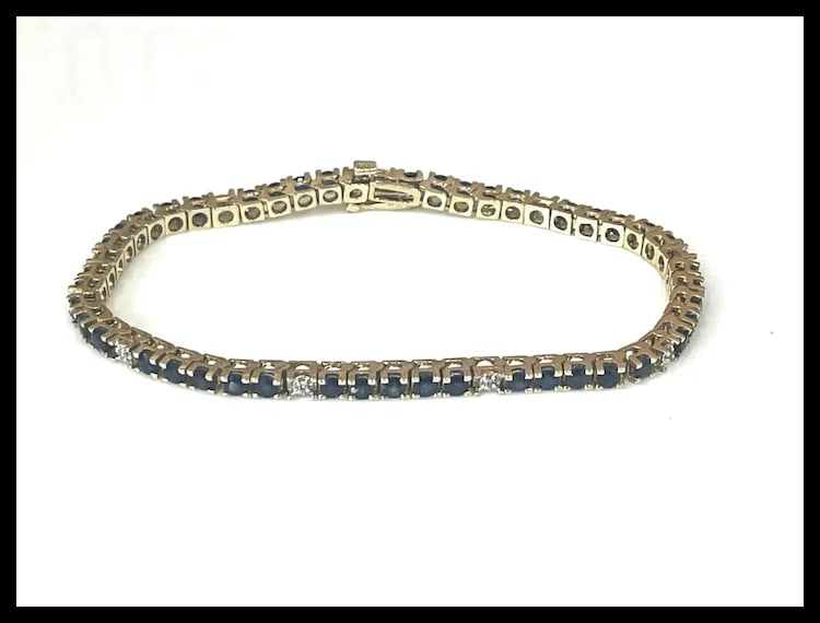 Estate 14k Yellow Gold Sapphire Diamond Tennis Bracelet - 2