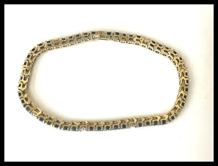 Estate 14k Yellow Gold Sapphire Diamond Tennis Bracelet - 5