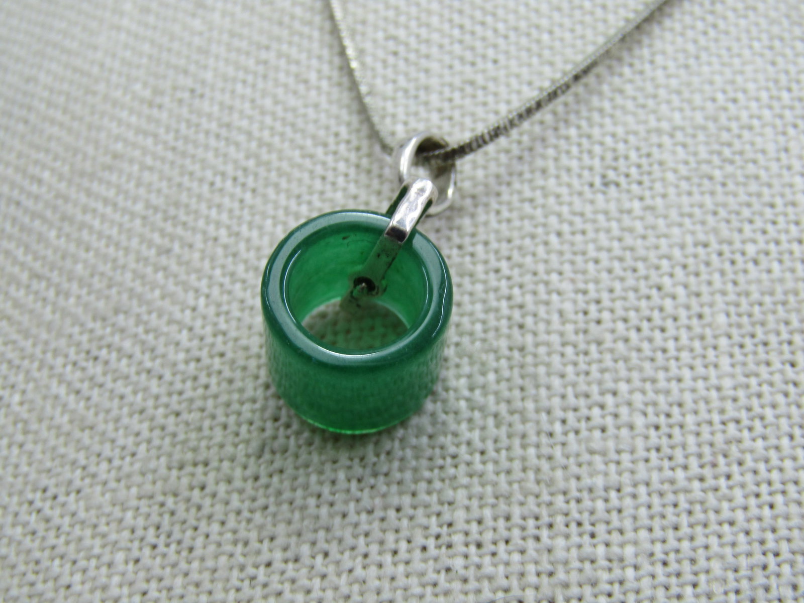 Silver Plated Jadeite Necklace & Pierced Earring, 19" Square Serpentine Chain - 4