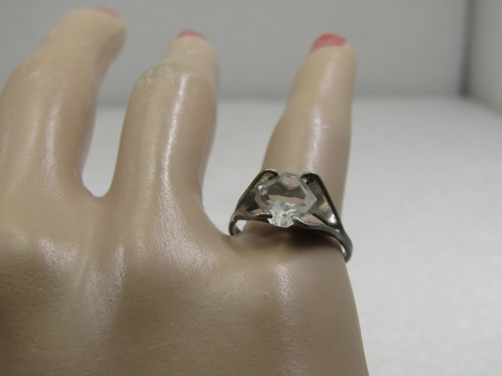 Vintage Sterling Clear Stone Ring, Sz. 6, Signed ESPO, 1960's - 7