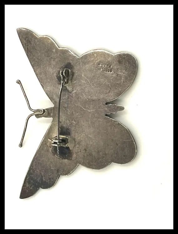 Large Sterling Silver & Abalone Butterfly Pin Brooch Signed Mexico - 4