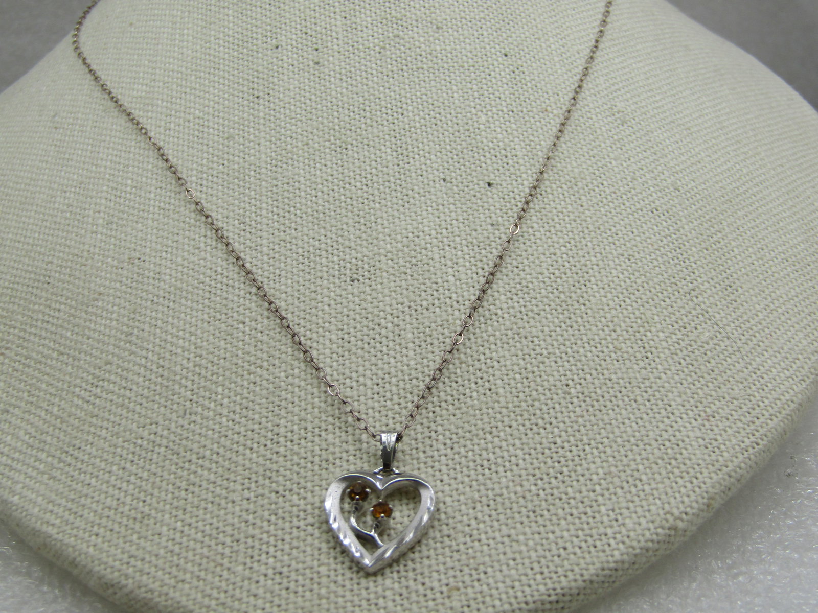 Vintage Sterling Citrine Heart Necklace, Birthstone, 18" - 5