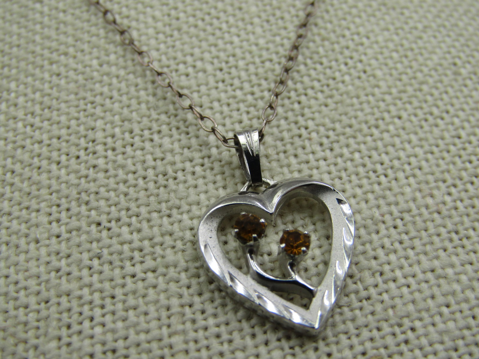 Vintage Sterling Citrine Heart Necklace, Birthstone, 18" - 6