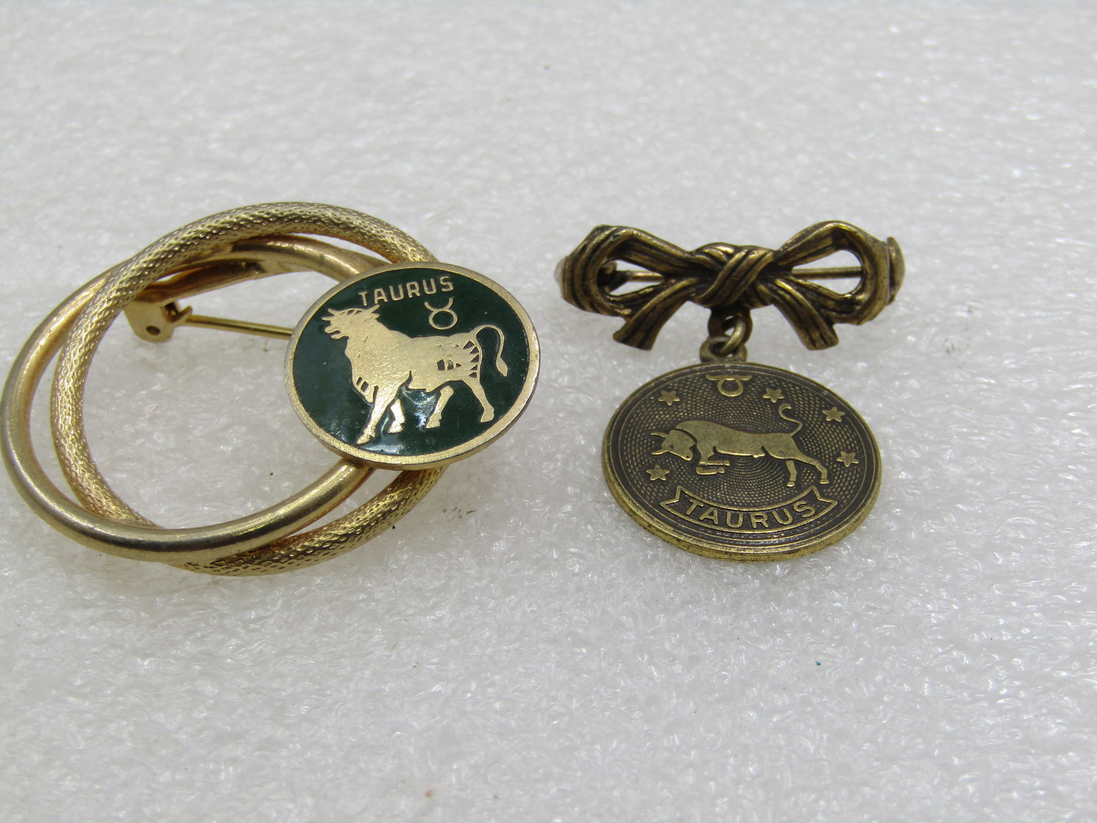 Vintage Pair Taurus Zodiac Brooches, 1960's-1970's - 5