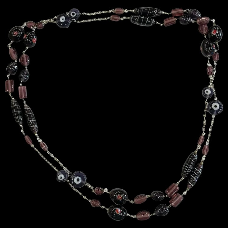 Vintage Glass Beaded Long Silver Tone Statement Necklace (1 of 5)