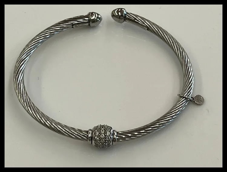 Estate Sterling Silver Twisted Nomination Cuff Bracelet Made in Italy - 2