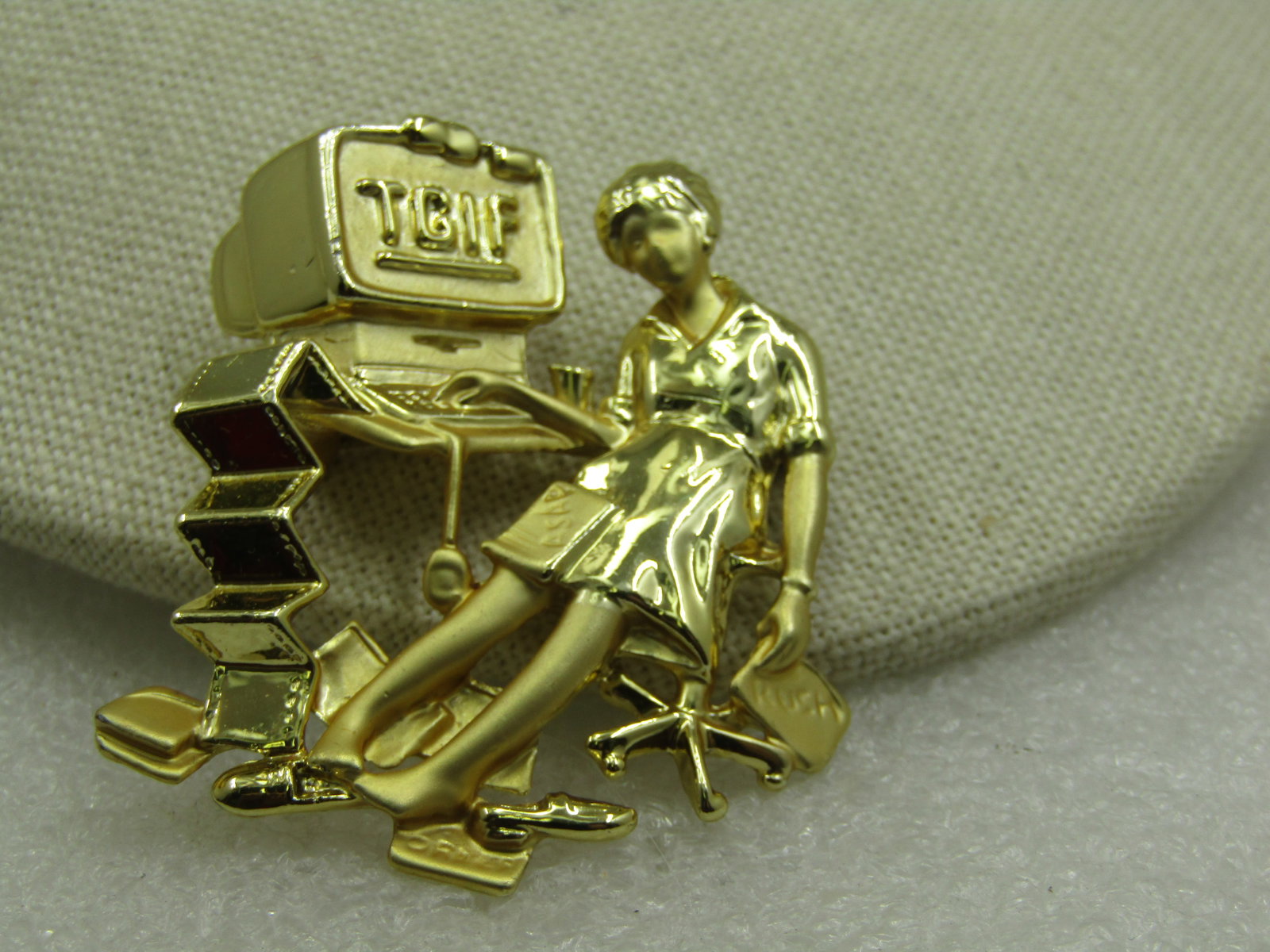 Vintage TGIF Worn Out Worker Brooch, Signed CAJC (1 of 5)