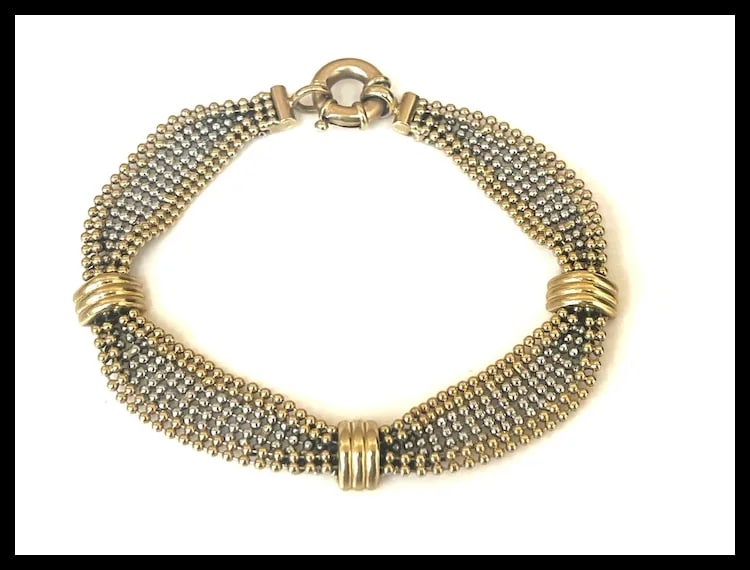 Italian 14k Yellow and White Gold Caviar Bracelet - 2