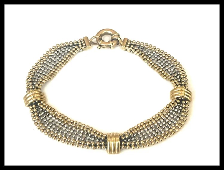 Italian 14k Yellow and White Gold Caviar Bracelet - 3
