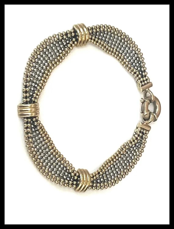 Italian 14k Yellow and White Gold Caviar Bracelet - 4