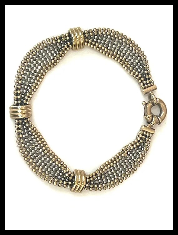 Italian 14k Yellow and White Gold Caviar Bracelet - 5