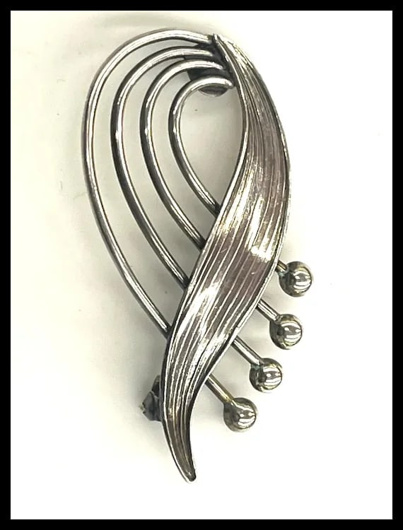 Estate Sterling Silver COF "Carl OVE Frydensberg" Modernist Style Brooch/Pin (Missing Closure) - 4