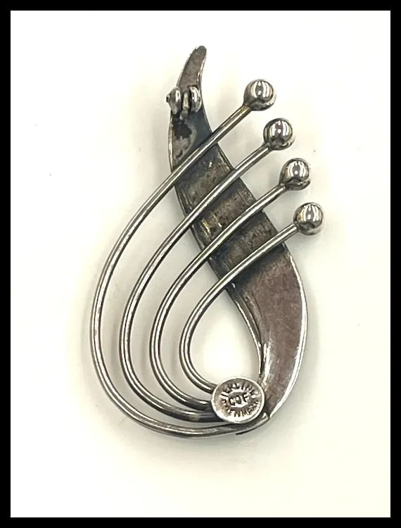 Estate Sterling Silver COF "Carl OVE Frydensberg" Modernist Style Brooch/Pin (Missing Closure) - 5