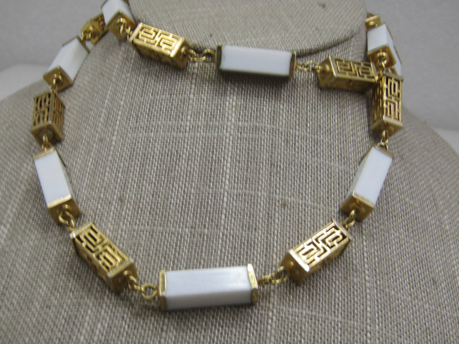 Vintage Asian Filigree Rectangular 3-D Beaded Necklace, 26" - 2