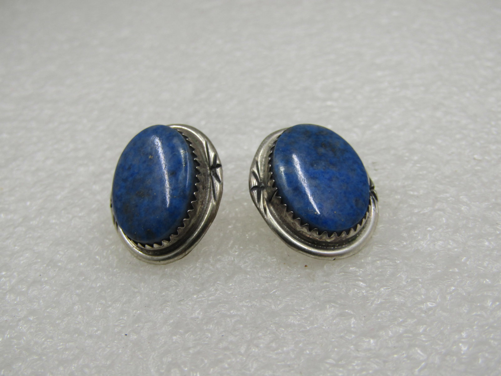 Sterling Silver Southwestern Lapis Lazuli Earrings, Pierced, 1" - 2
