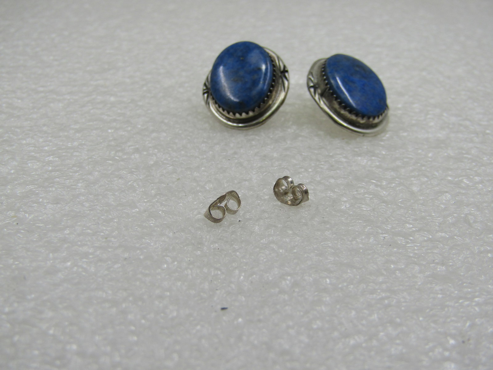 Sterling Silver Southwestern Lapis Lazuli Earrings, Pierced, 1" - 3