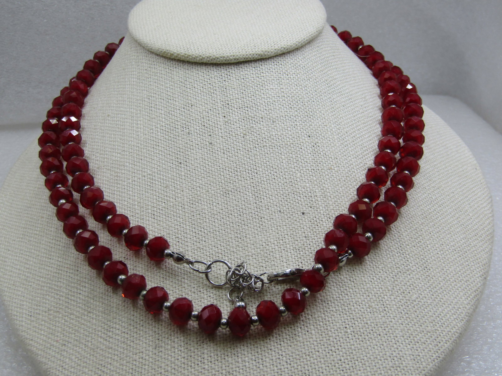 Vintage Red Crystal Beaded Necklace 36", 7.5mm (1 of 6)