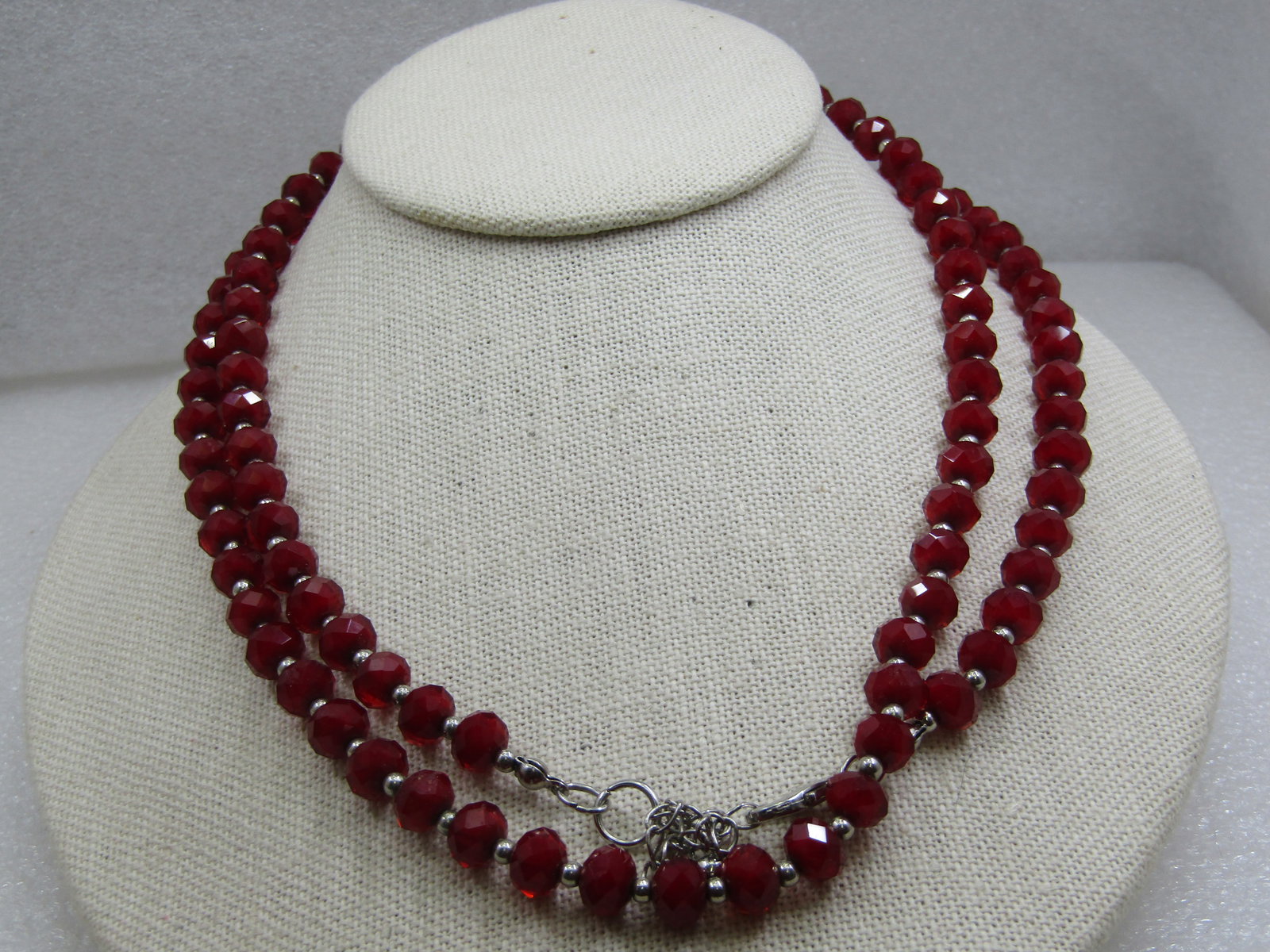 Vintage Red Crystal Beaded Necklace 36", 7.5mm - 2