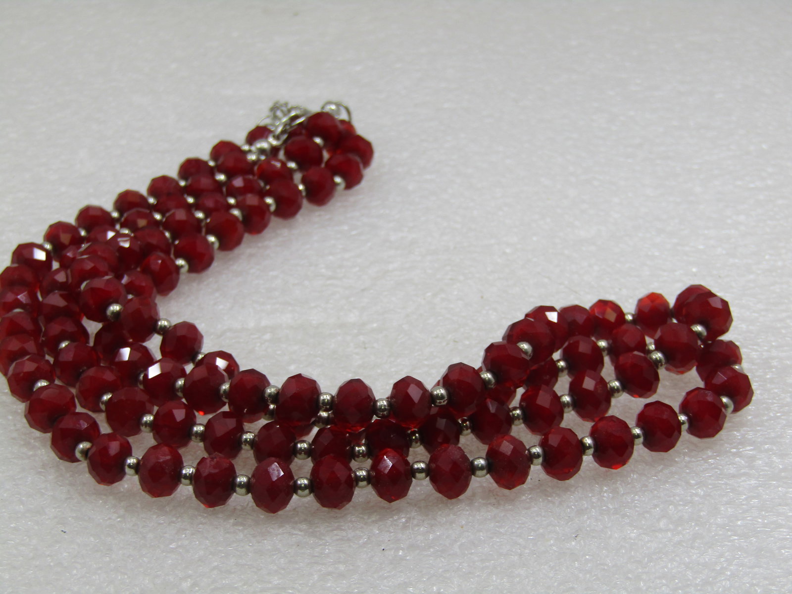 Vintage Red Crystal Beaded Necklace 36", 7.5mm - 3