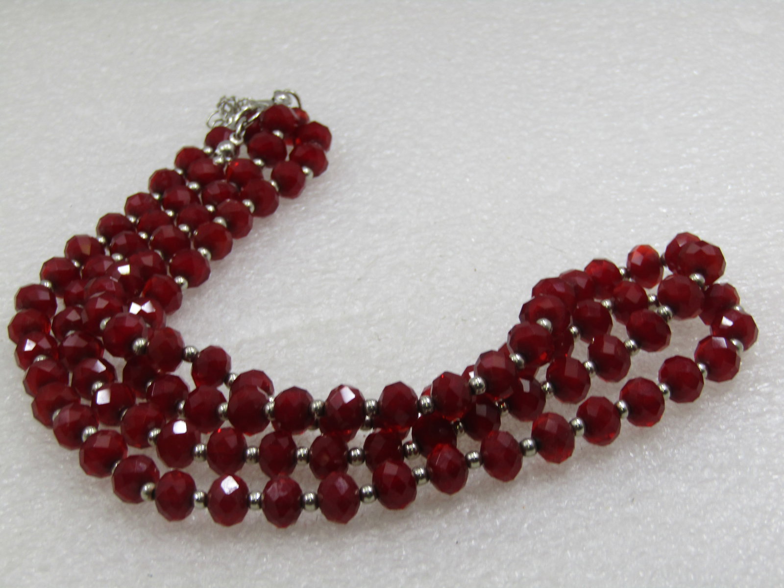 Vintage Red Crystal Beaded Necklace 36", 7.5mm - 4