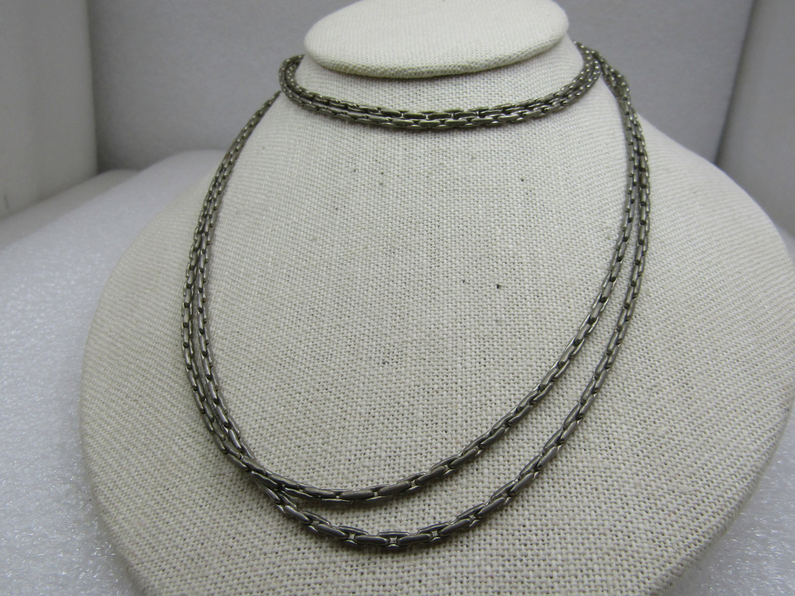 Vintage Silver Plated Bar Link Necklace 60" - 2