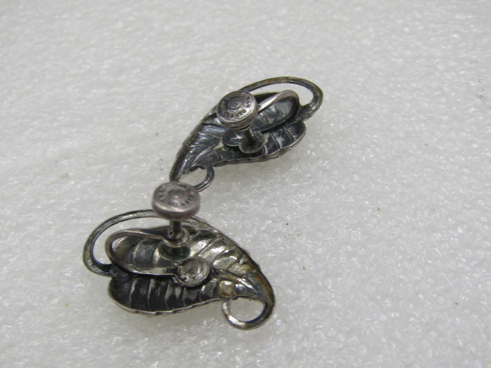 Vintage Sterling Danecraft Leaf Earrings, Screwback, Mid-Century - 4