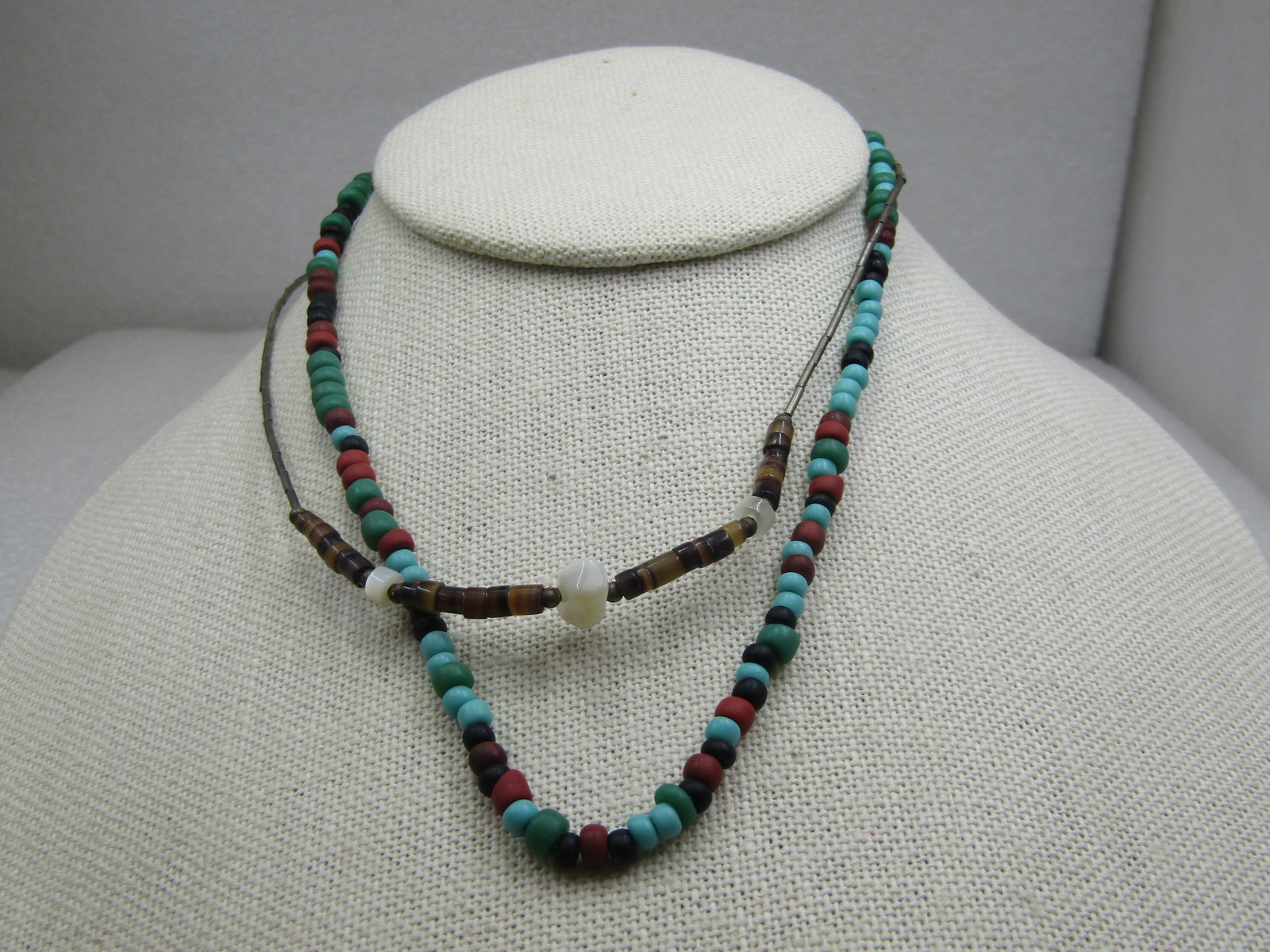 Vintage Sterling & Beaded Southwestern Pair of Necklaces , 15" - 2