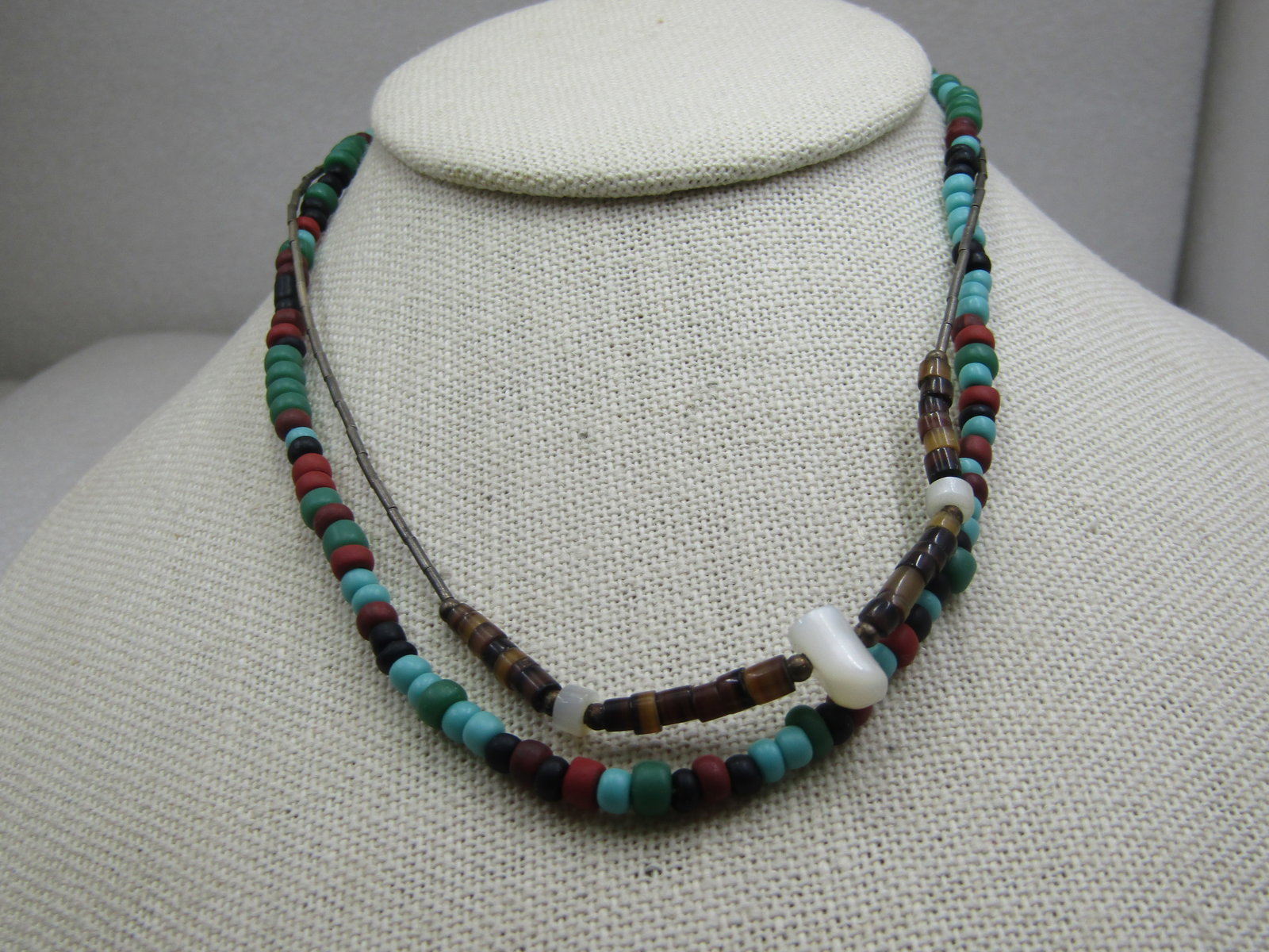 Vintage Sterling & Beaded Southwestern Pair of Necklaces , 15" - 4