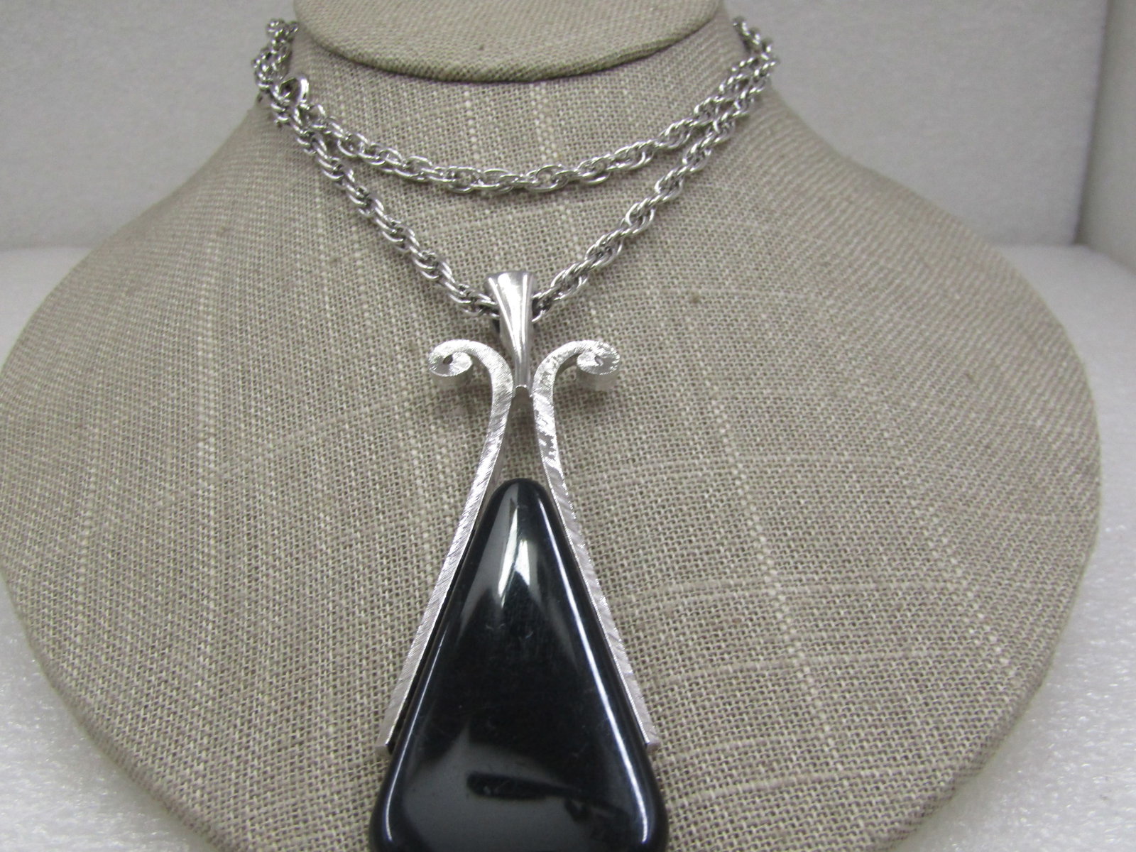 Vintage Mod Black Lucite Silver Tone Necklace, 24", Silver Tone (1 of 6)