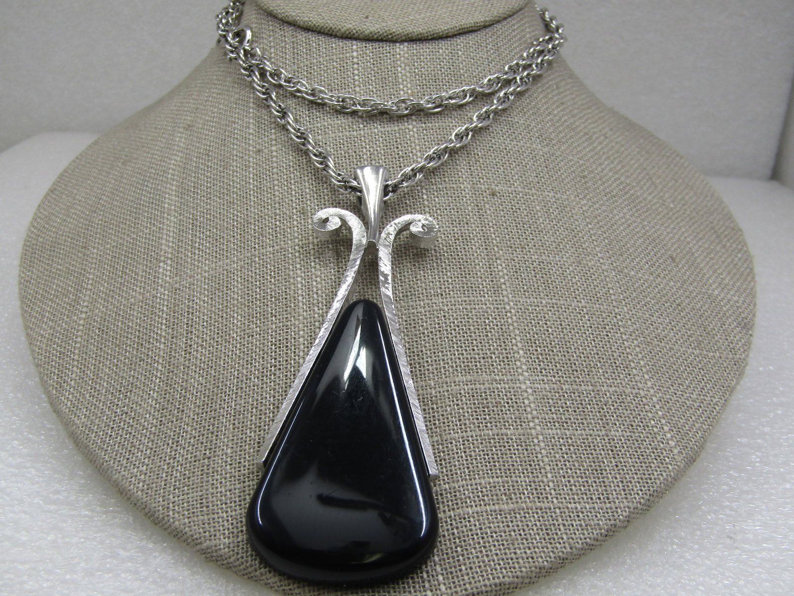 Vintage Mod Black Lucite Silver Tone Necklace, 24", Silver Tone - 2