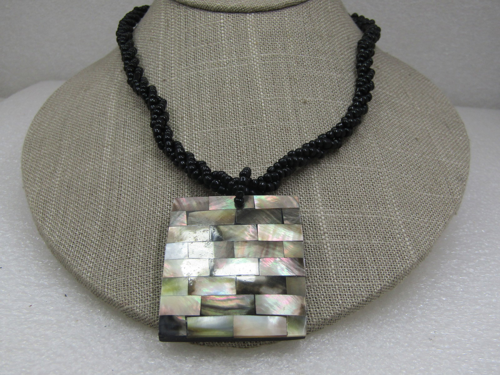 Vintage Southwestern Black Seed Beaded Ablone Necklace, 18" - 2