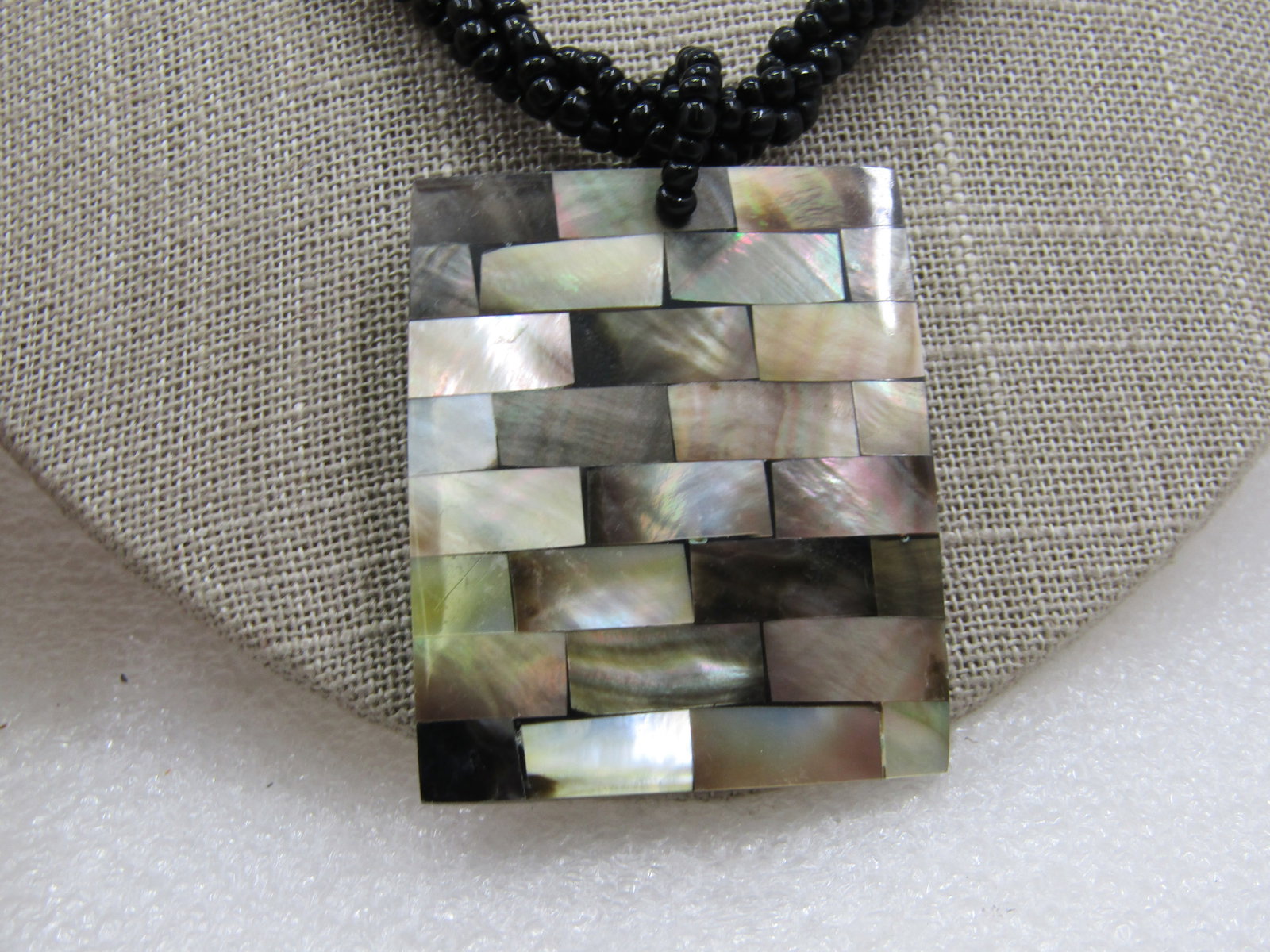 Vintage Southwestern Black Seed Beaded Ablone Necklace, 18" - 3