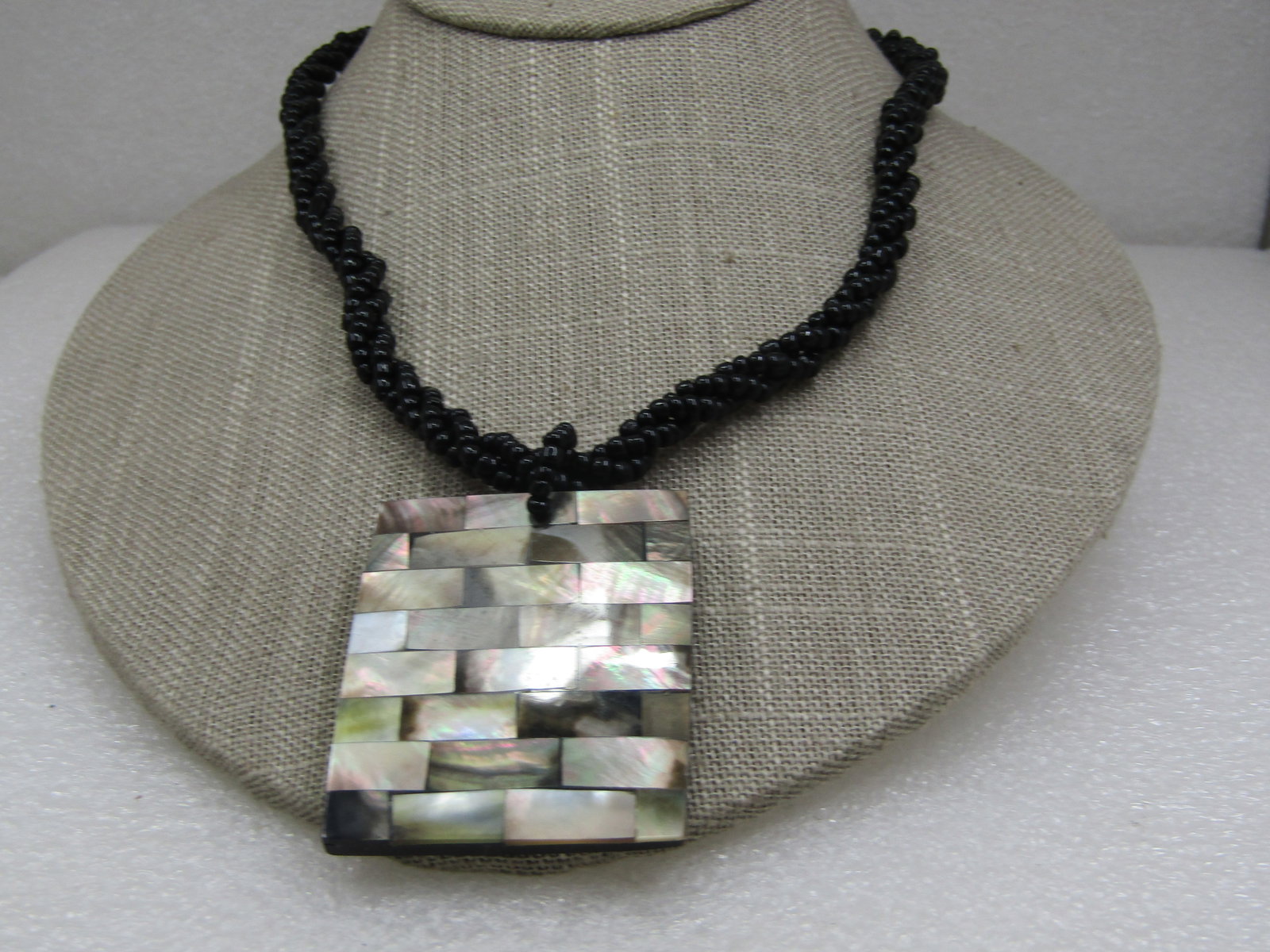 Vintage Southwestern Black Seed Beaded Ablone Necklace, 18" - 4