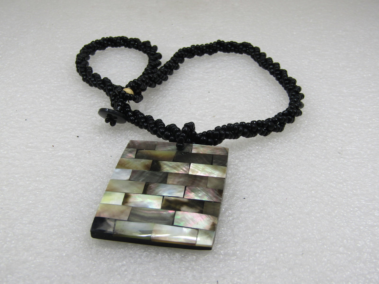 Vintage Southwestern Black Seed Beaded Ablone Necklace, 18" - 6