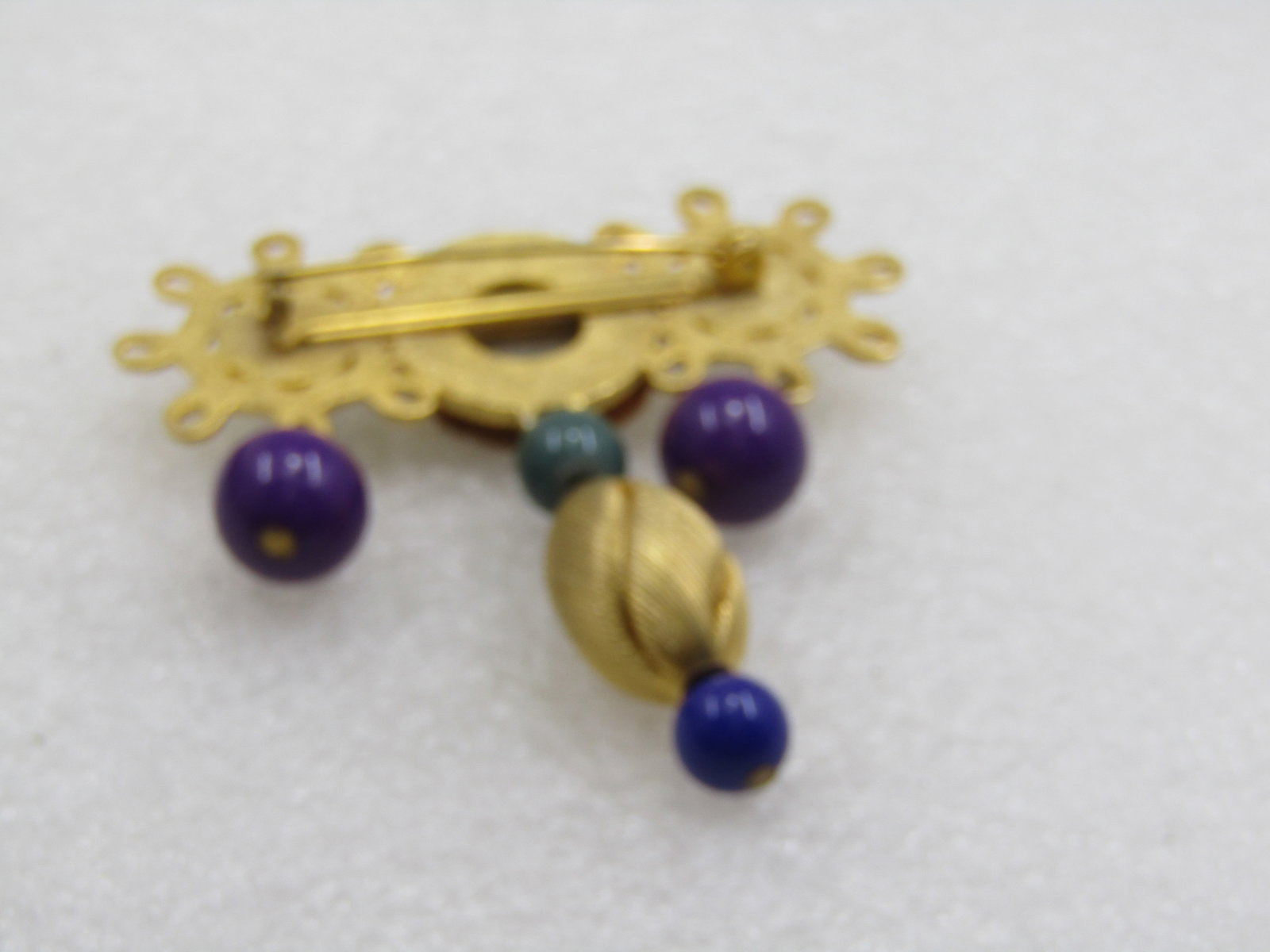 Vintage Bar Brooch with Dangle Beads & Suede Accent, 1980's-1990's - 5