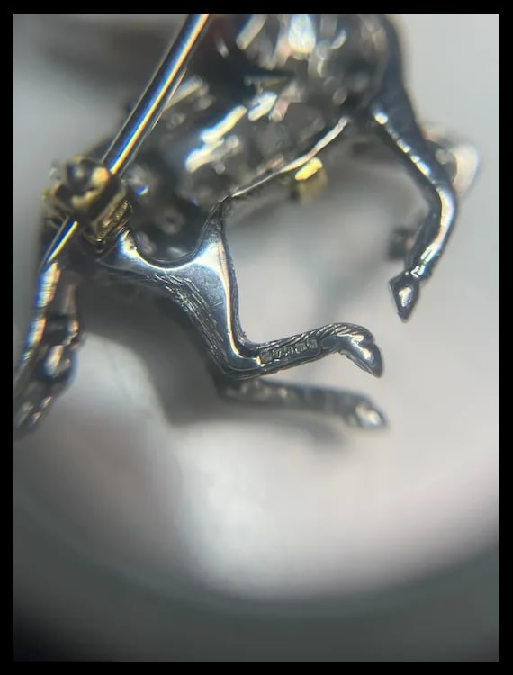 Stunning Estate 18k Gold and Diamond Horse with Enamel Jockey Brooch/ Pin - 16