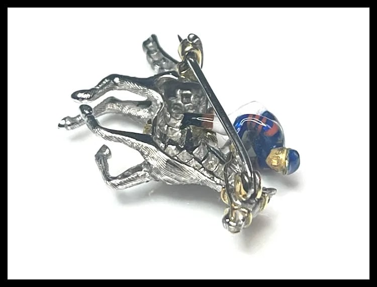 Stunning Estate 18k Gold and Diamond Horse with Enamel Jockey Brooch/ Pin - 7