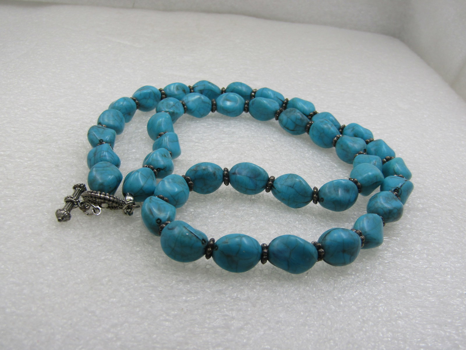 Vintage Southwestern Faux Turquoise Nugget Necklace, 24", 10mm, Toggle Clasp - 2