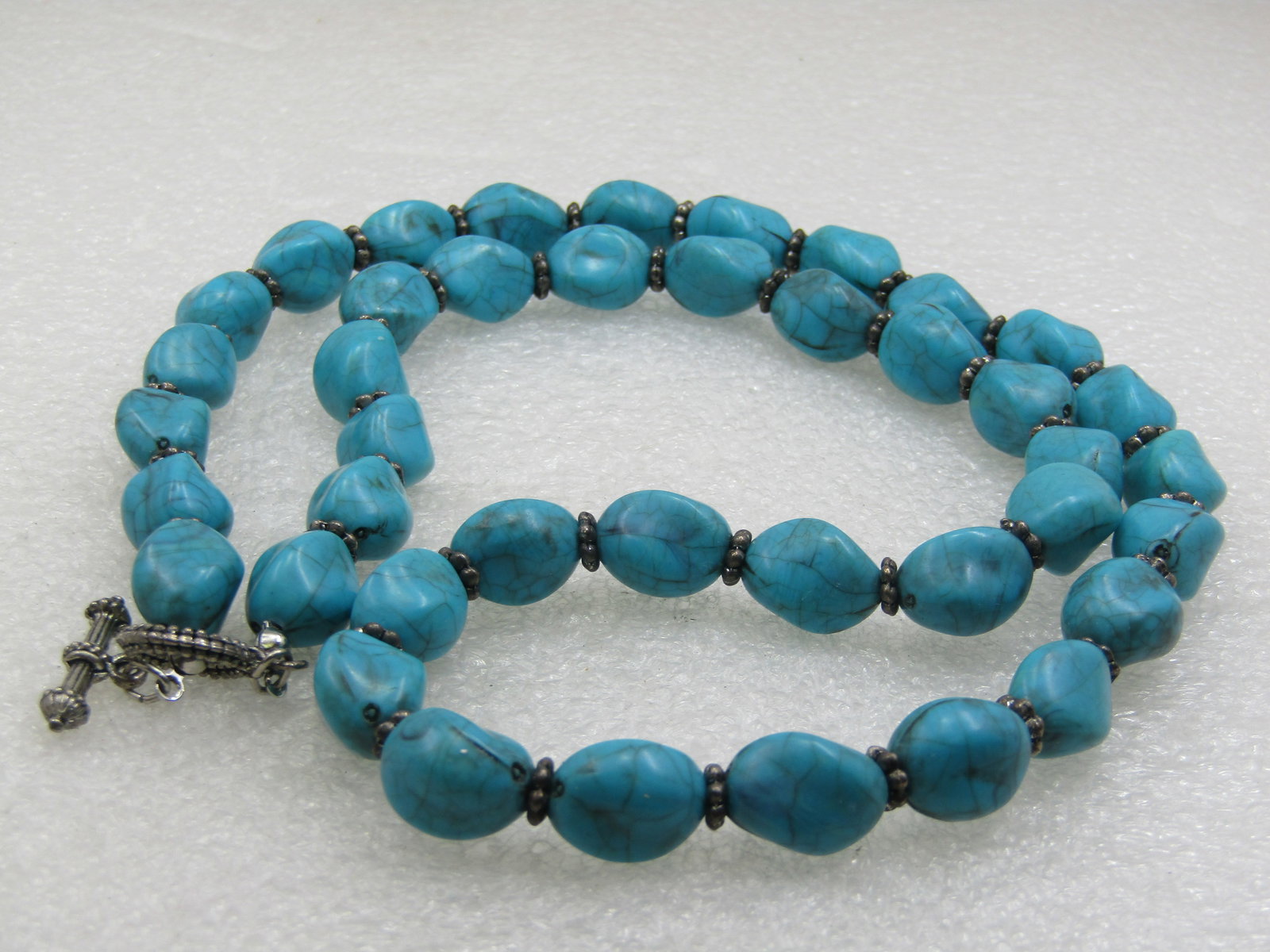 Vintage Southwestern Faux Turquoise Nugget Necklace, 24", 10mm, Toggle Clasp - 5