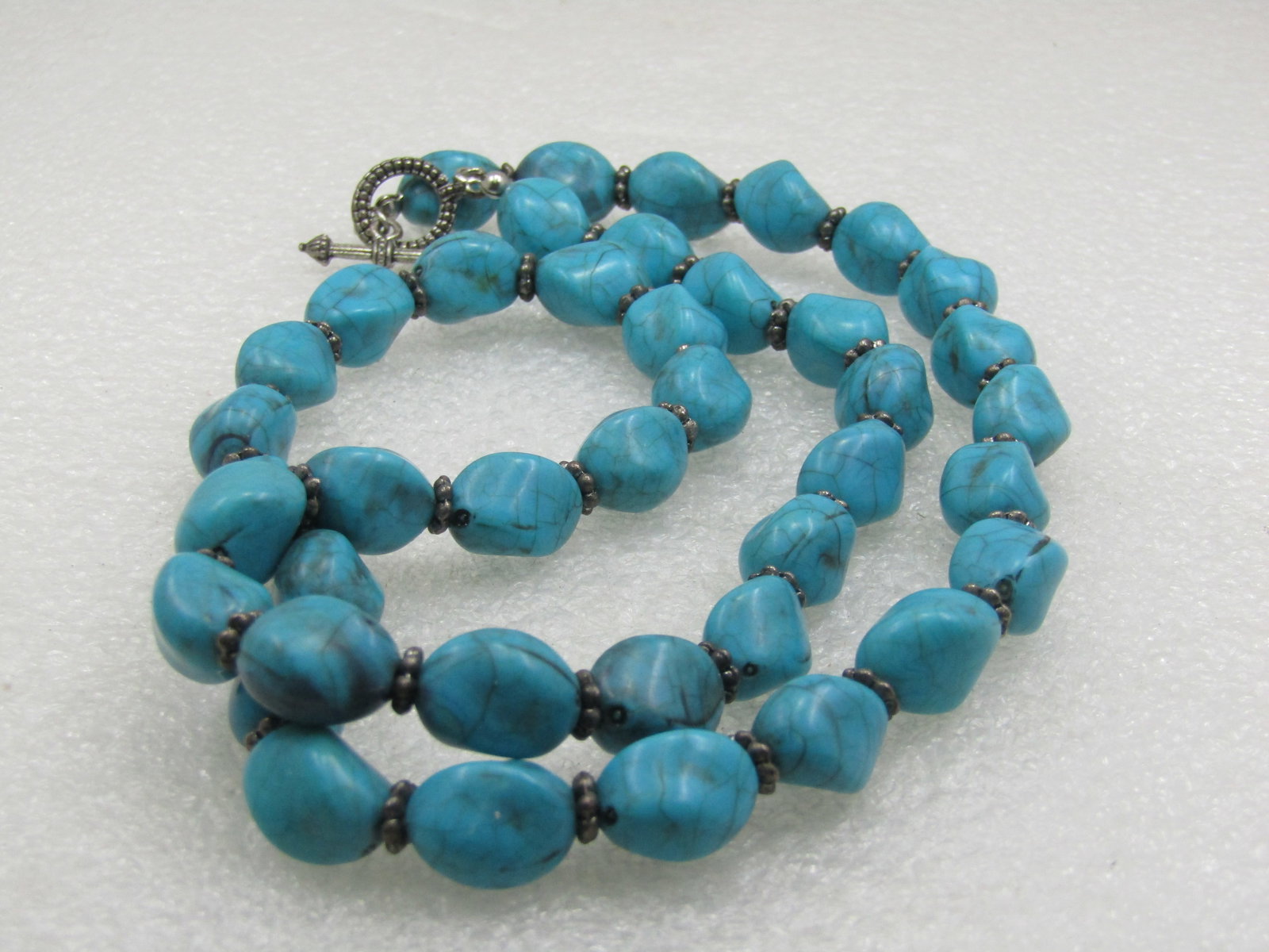 Vintage Southwestern Faux Turquoise Nugget Necklace, 24", 10mm, Toggle Clasp - 6