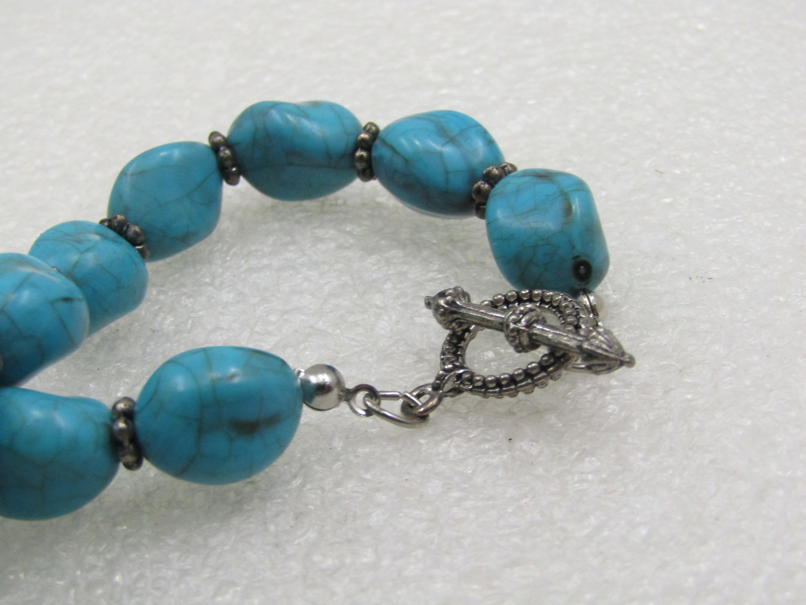 Vintage Southwestern Faux Turquoise Nugget Necklace, 24", 10mm, Toggle Clasp - 7
