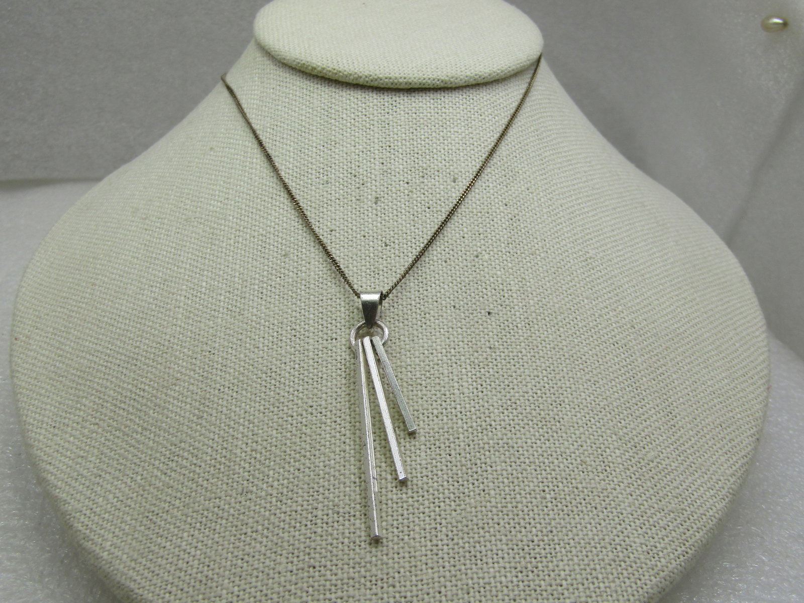 Vintage Sterling 16" Dangling Bar Pendant, 1970's-1980's: Vintage Sterling 16" Dangling Bar Pendant, 1970's-1980's. The pendant is marked .925 and signed with what looks like CM or GM; however, the pendant, i believe, is plated. The chain is sterling and