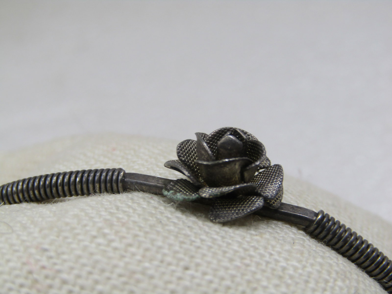 Vintage Silver Tone Rose Blossom Cuff Bracelet 6" - 2