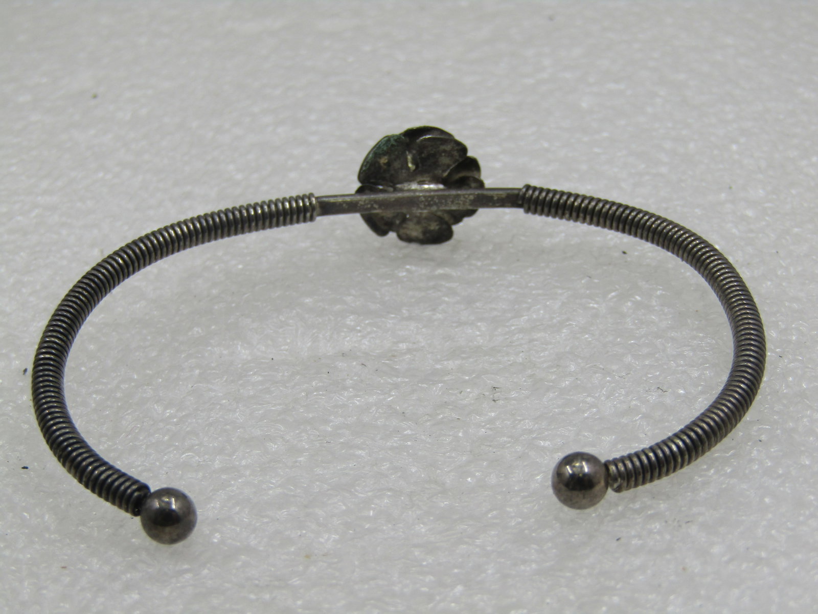 Vintage Silver Tone Rose Blossom Cuff Bracelet 6" - 3