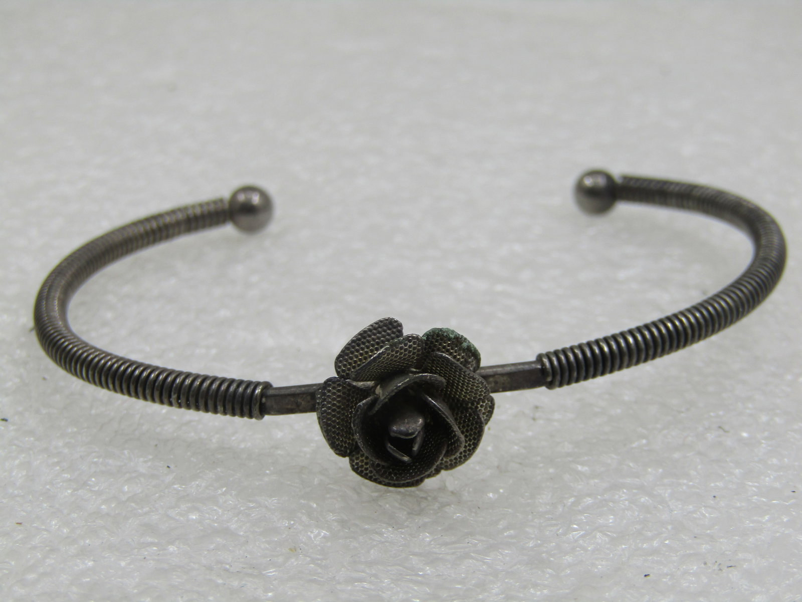 Vintage Silver Tone Rose Blossom Cuff Bracelet 6" - 4