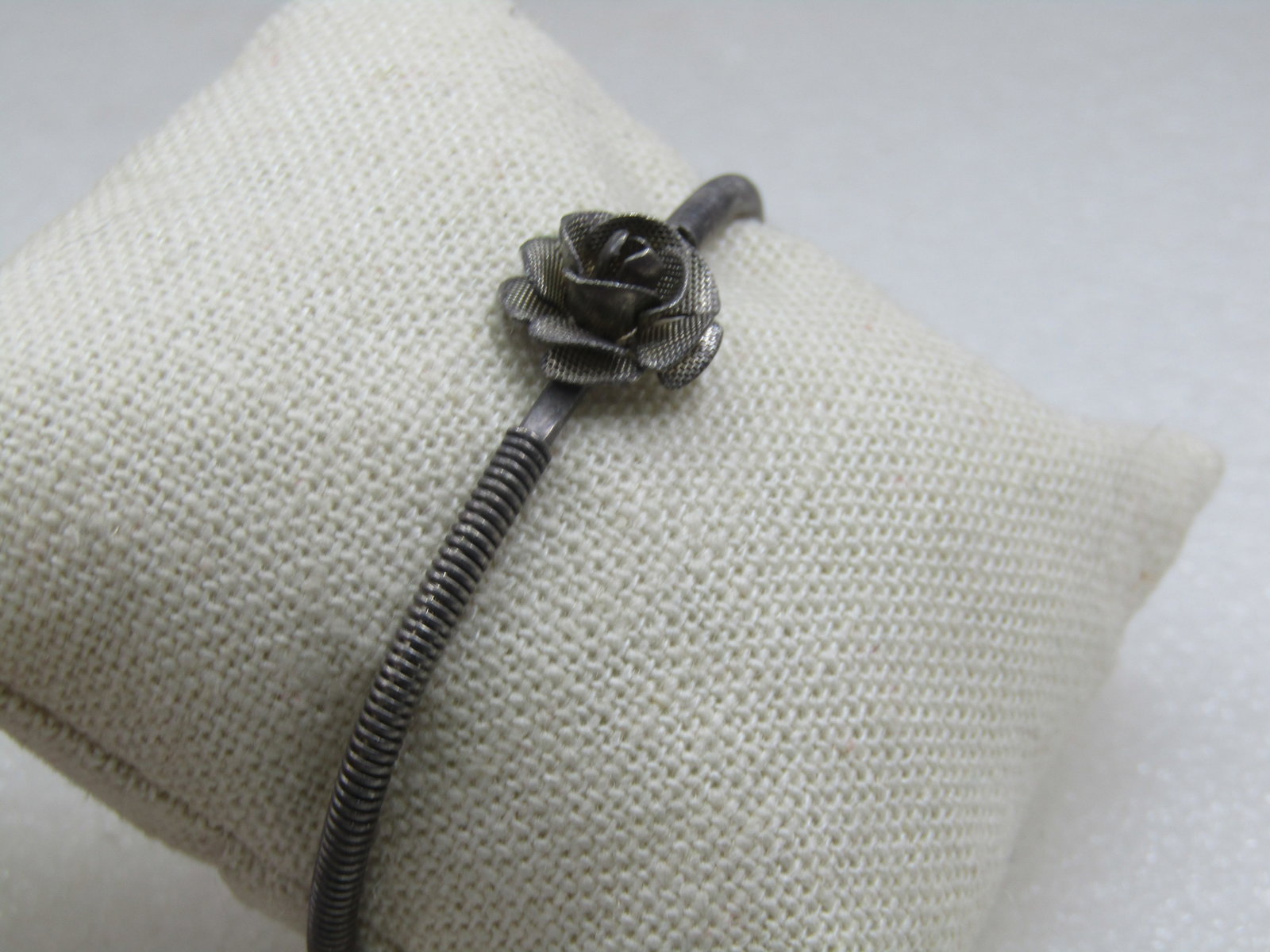 Vintage Silver Tone Rose Blossom Cuff Bracelet 6" - 6