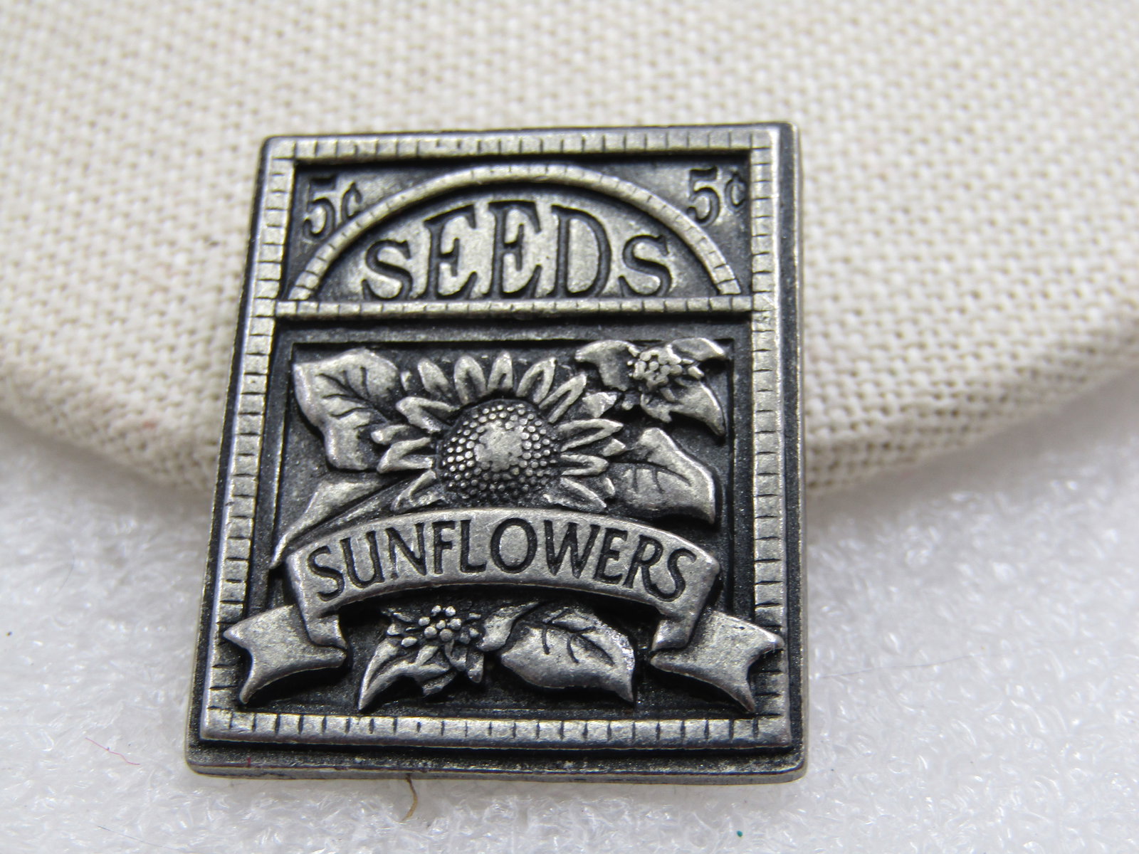 Vintage Sunflower Seed Packet Brooch by Birds & Blooms, 2003 (1 of 4)