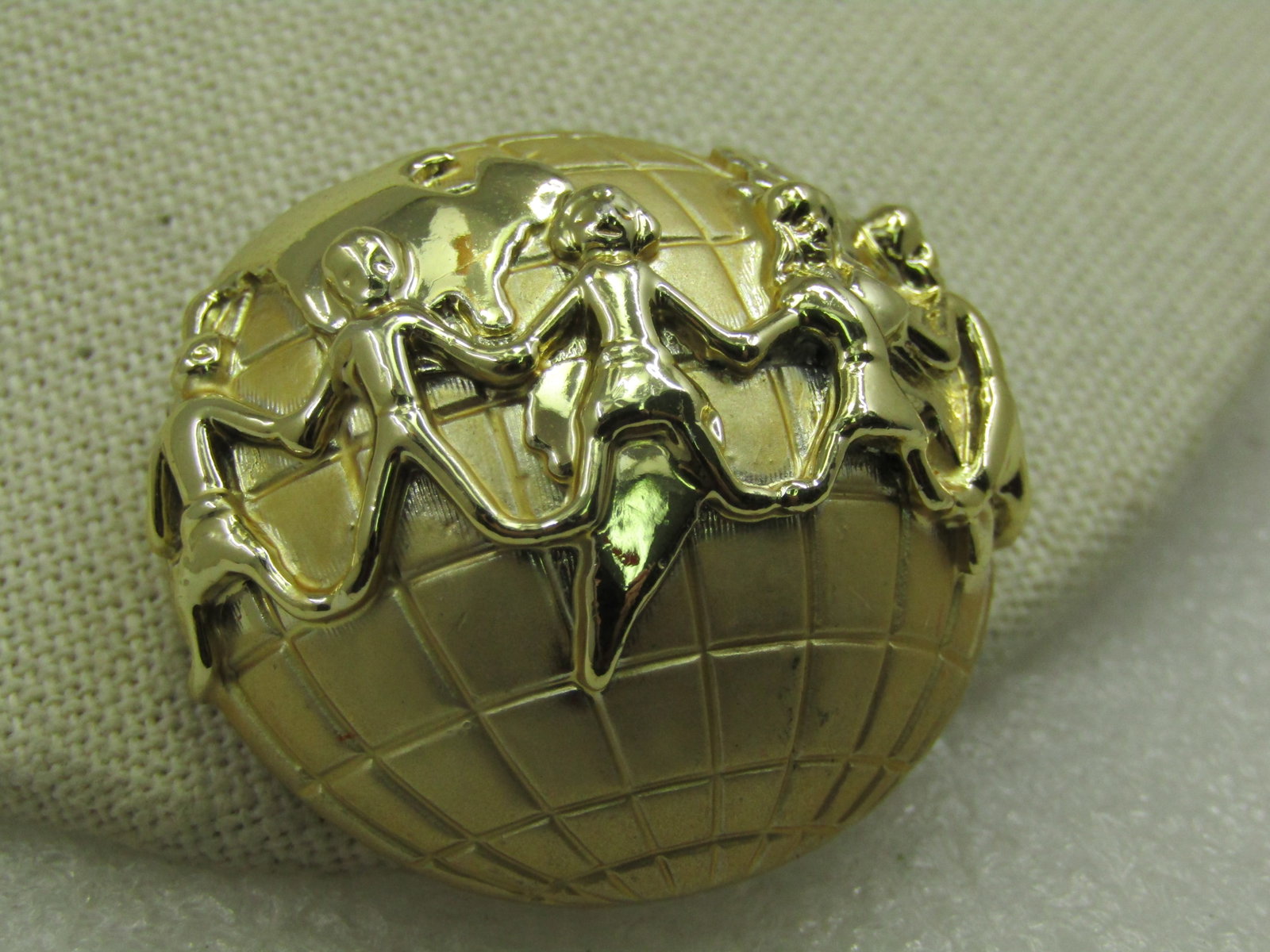 Vintage "We Are The World" Brooch, 1980's, Gold Tone (1 of 5)