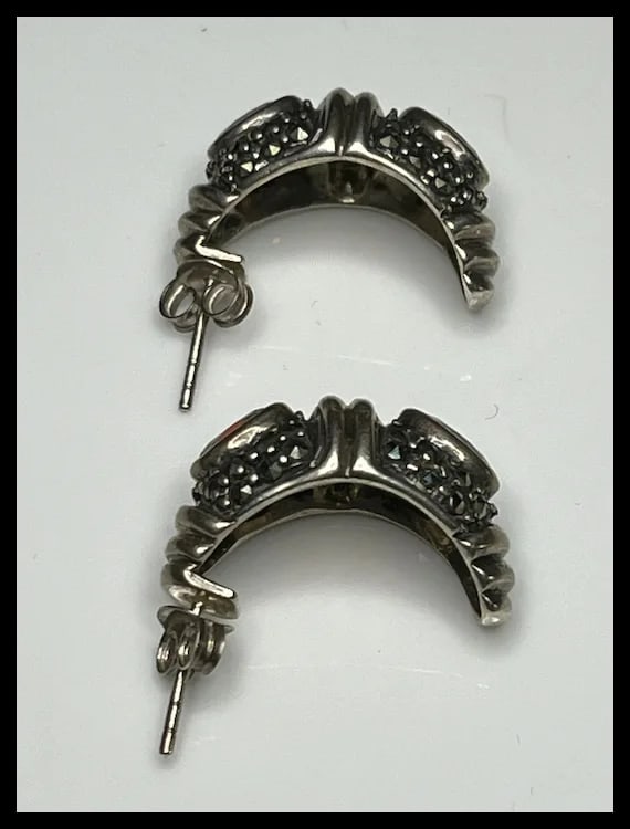 Estate Sterling Silver Marcasite and Garnet Earrings - 4